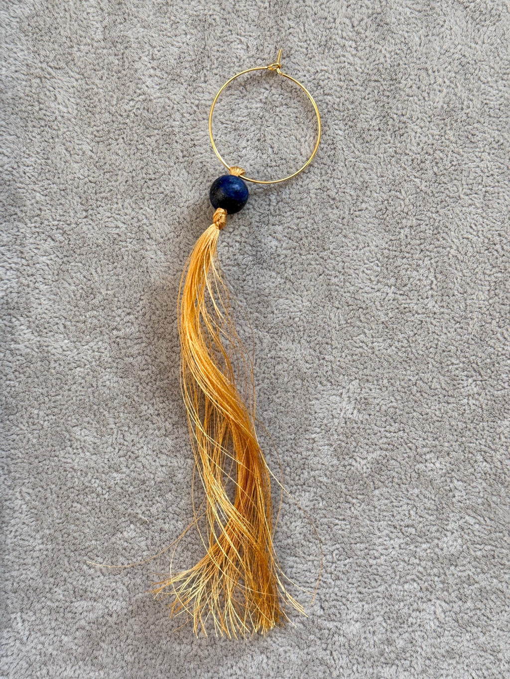 Lapis Lazuli Asymmetrical Earrings with Gold Silk Thread