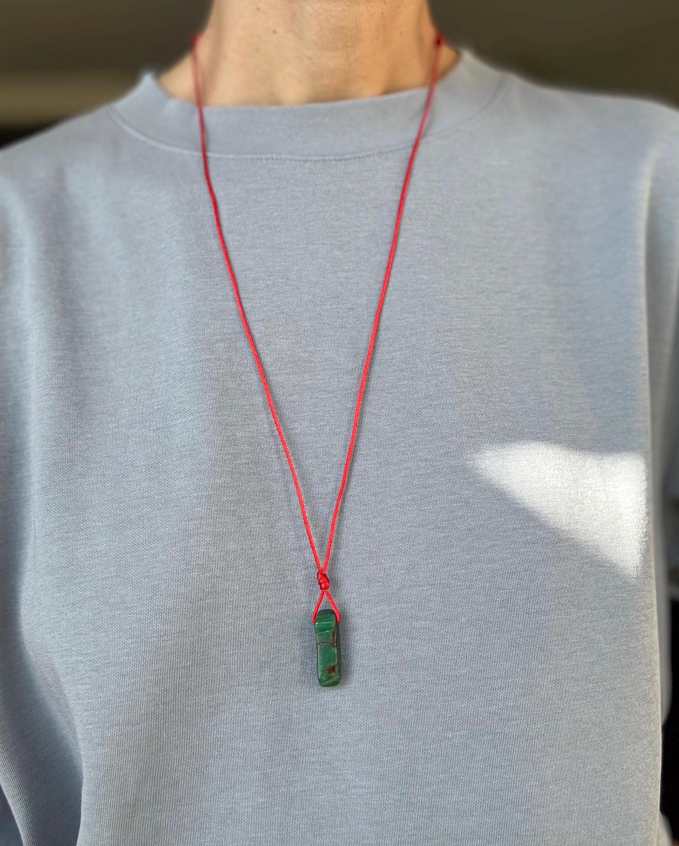 Chrysoprase Pendant Red Silk Cord Necklace