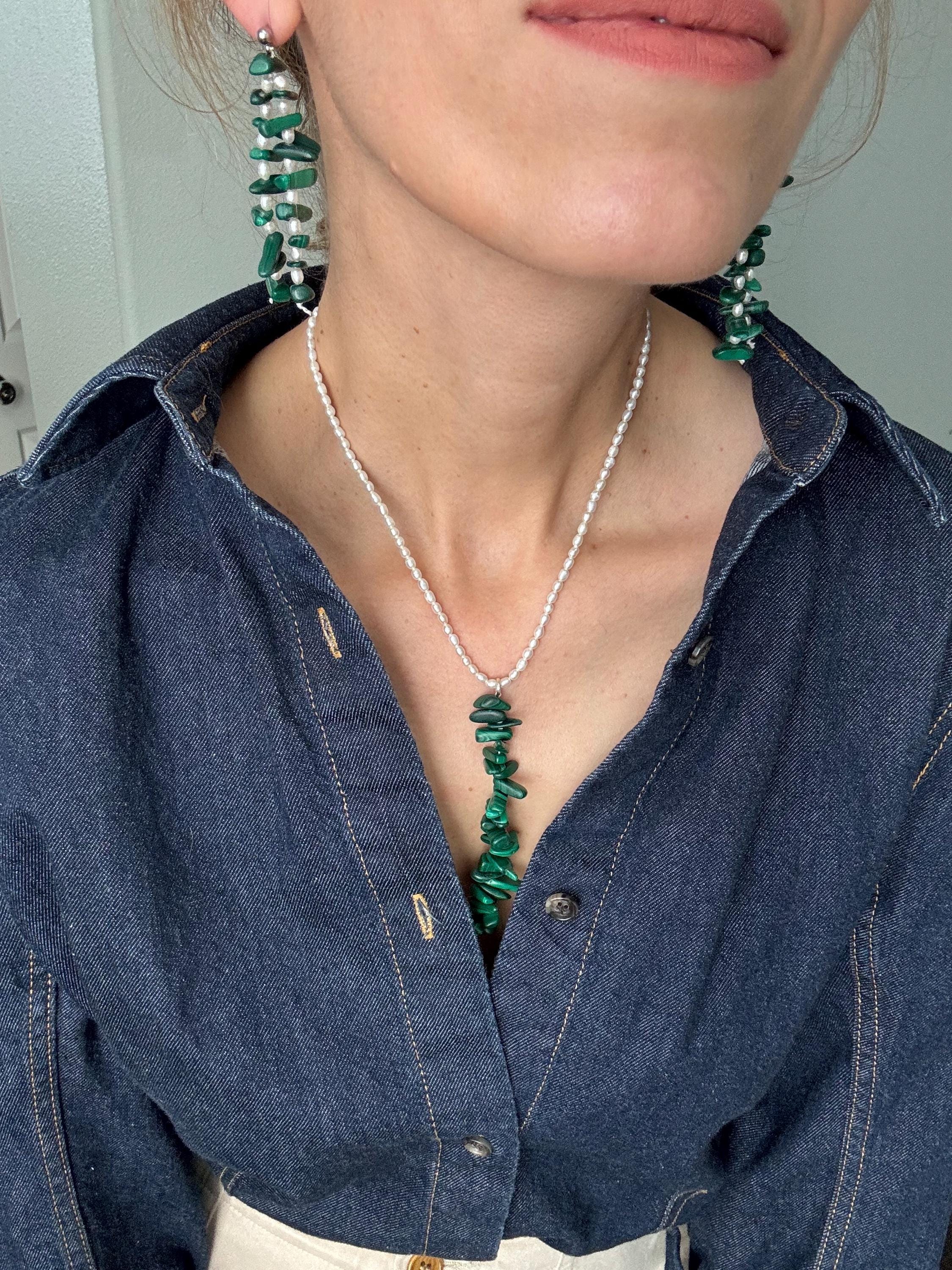 Malachite Pearl Drop Earrings