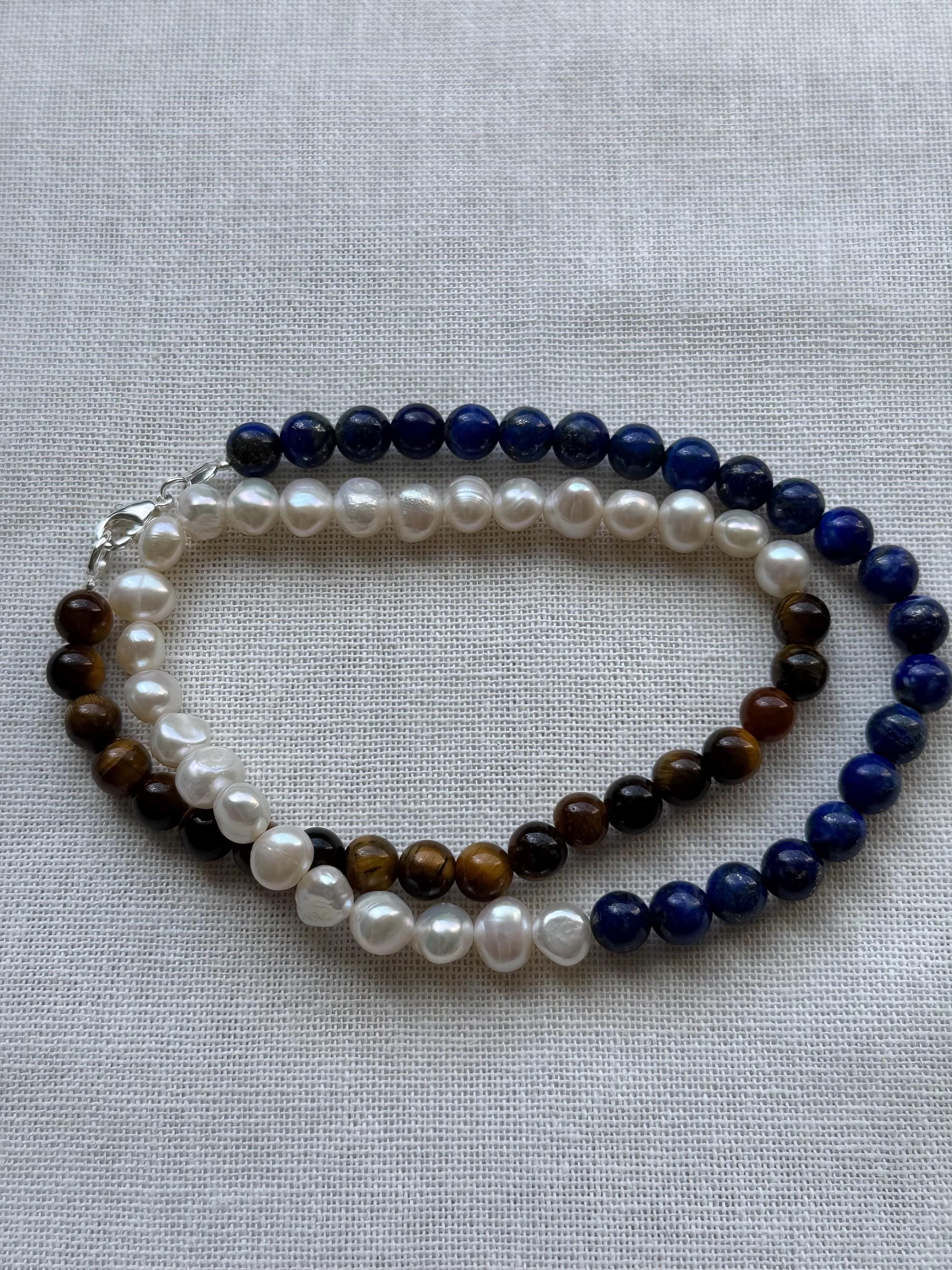 Lapis Lazuli Tiger's Eye Pearl Necklace