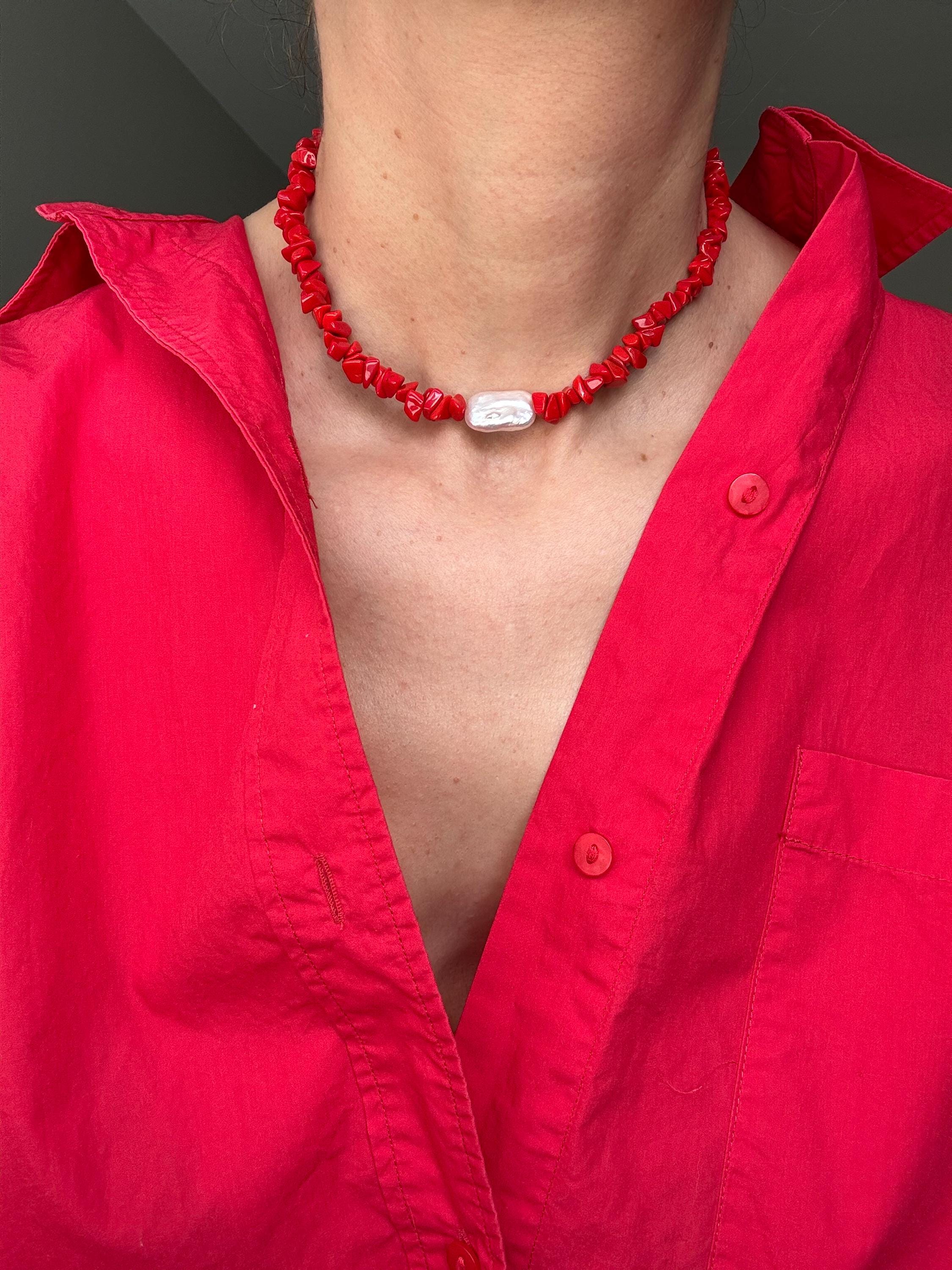 Baroque Pearl Coral Choker
