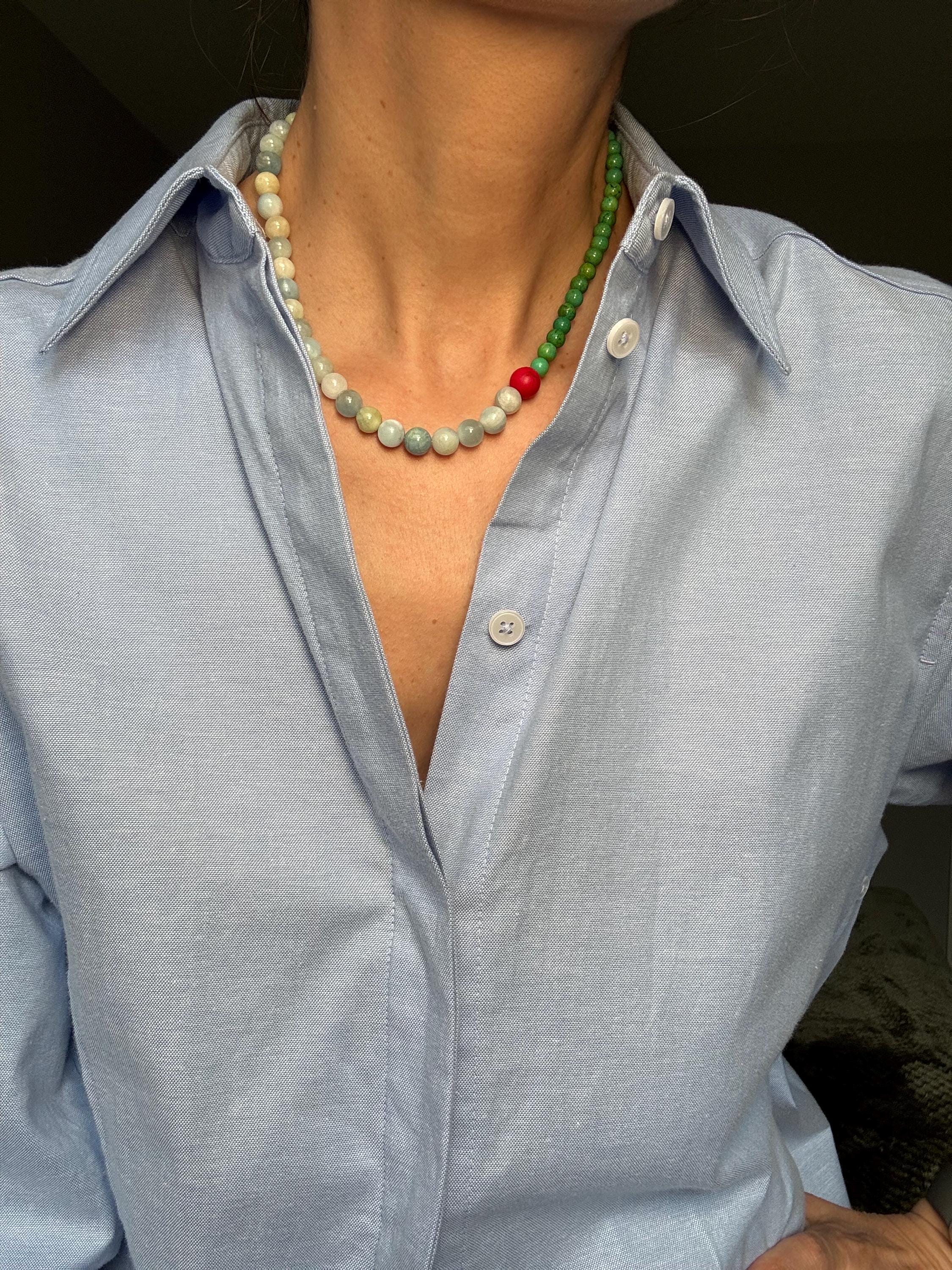 Aquamarine Green Turquoise Coral Necklace