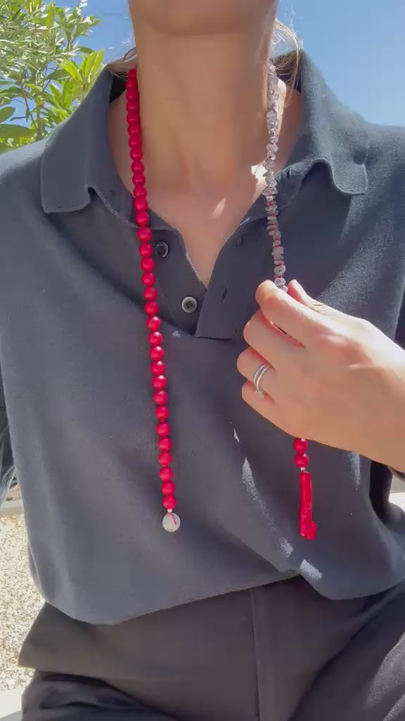 Vermilion · No. 059 — Labradorite, red howlite & coral lariat